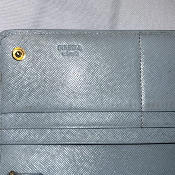 Authentic PRADA Saffiano Leather Fiocco Long Wallet Aqua GUC - Picture 9 of 12